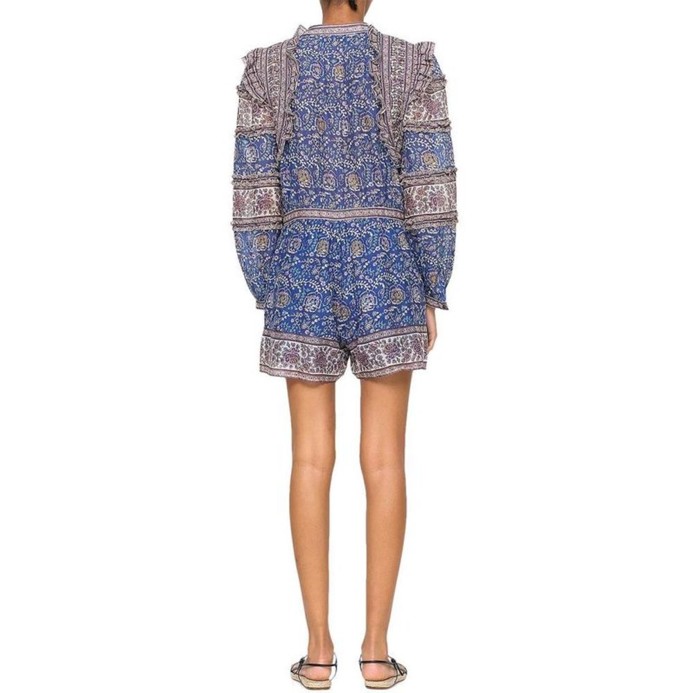 Sea Womens Rosita Blue Printed Mini Bishop-Sleeve Romper NWOT - Picture 2 of 3